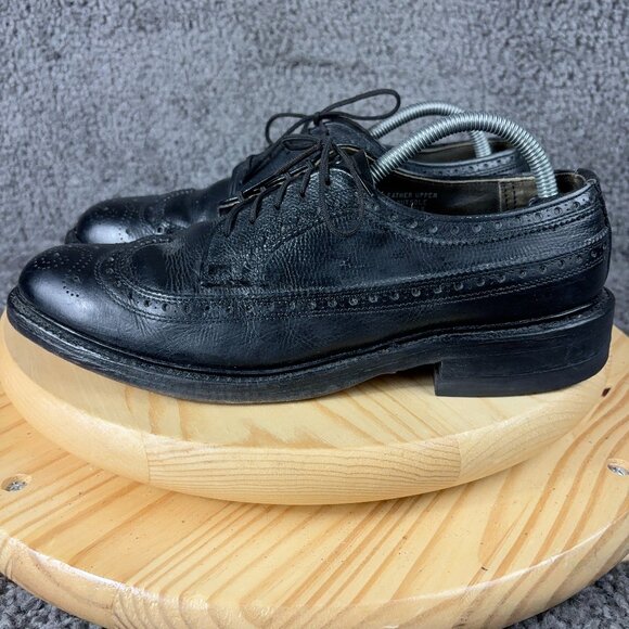 VTG Thom Mcan Bootmaster Wingtip Shoes Mens 8.5 Black Leather Derby Made in USA - Picture 1 of 8